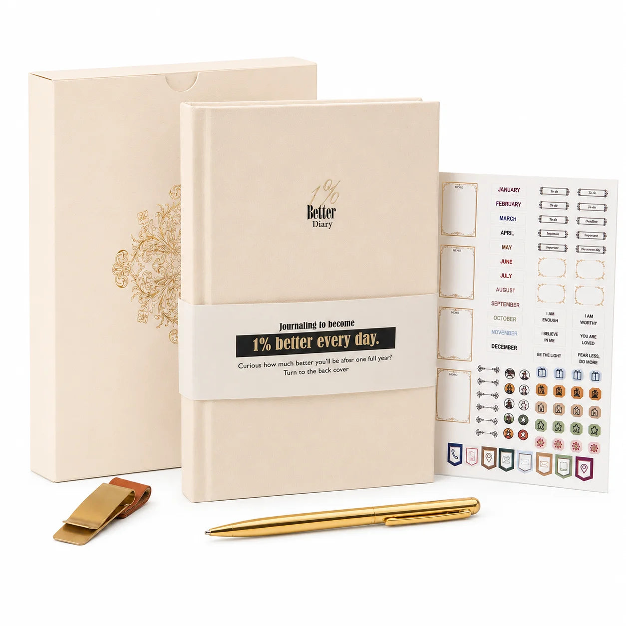 1% Better Journal - A5 Gift Set (Includes Premium Accessories) – ADHD Friendly Undated Daily Productivity Planner A5 Journal
