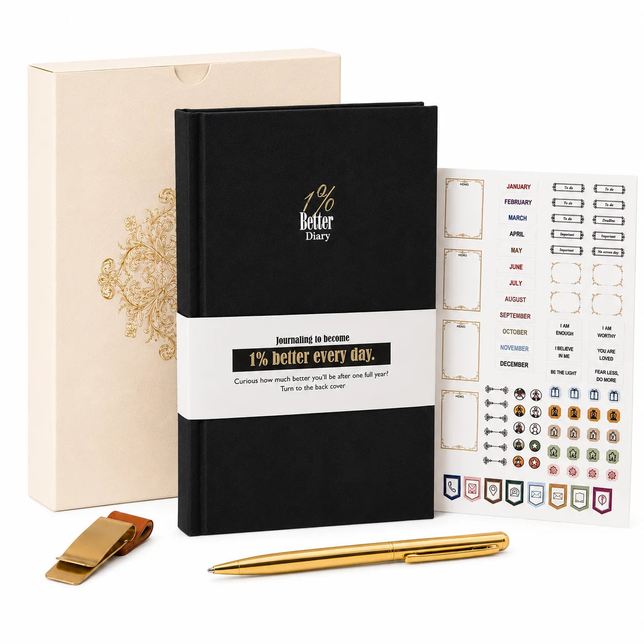 1% Better Journal - A5 Gift Set (Includes Premium Accessories) – ADHD Friendly Undated Daily Productivity Planner A5 Journal